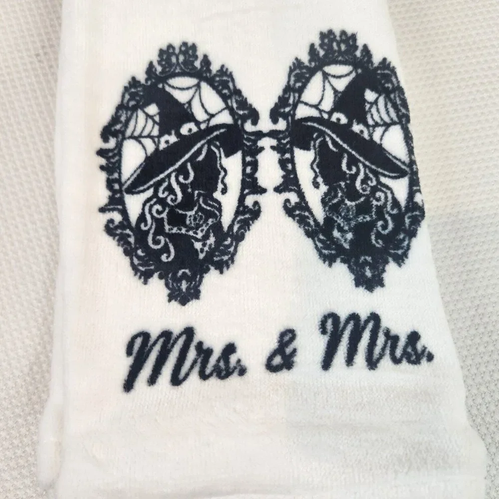 Mrs & Mrs Halloween Kitchen Towels Lesbian Gay Two Witchy Witch Brides